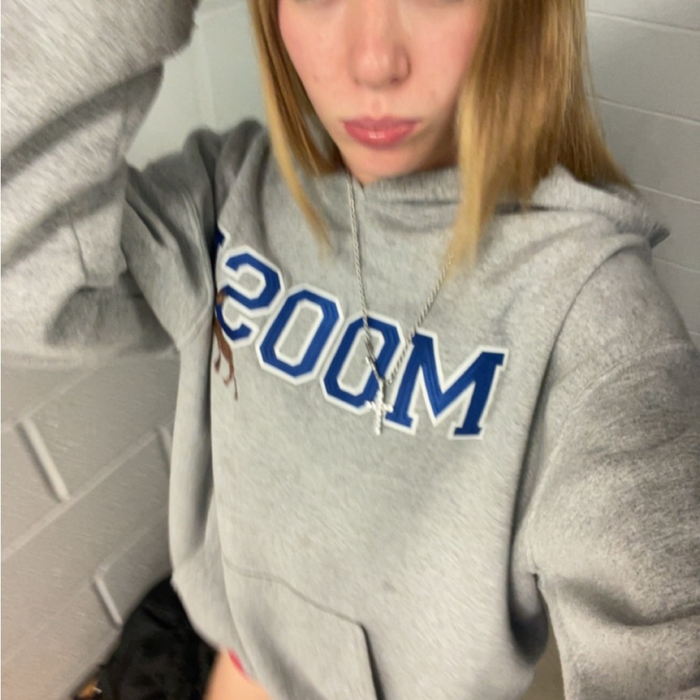 Gray Hoodie with Blue Lettering